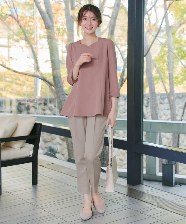 Tiaclasse 【ブラウス&ベスト&パンツ3点セット】リボンタイブラウス＋ベスト付き 3点セットアップ グレージュ