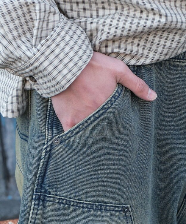 WEGO ダブルニーダメージデニムパンツ デニム淡加工色