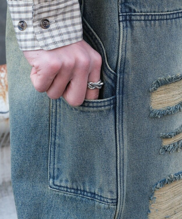 WEGO ダブルニーダメージデニムパンツ デニム淡加工色