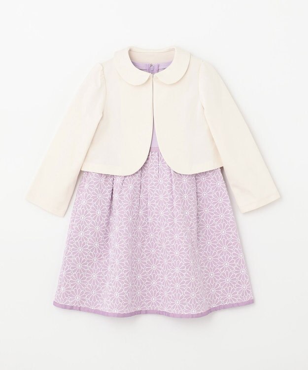 組曲 KIDS 【110-140cm】フラワー刺繍セットアップ ラベンダー系