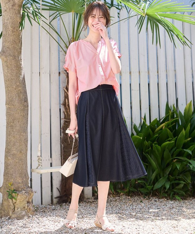 ANY SIS 【洗える】デニムライクシャンブレー スカート シャンブレーブルー