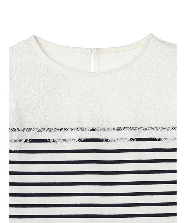 earth music&ecology レースボーダーカットソープルオーバー Navy