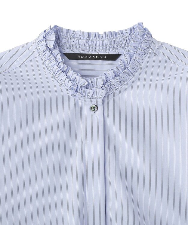 YECCA VECCA イージケアフリルカラーシャツ Stripe Blue