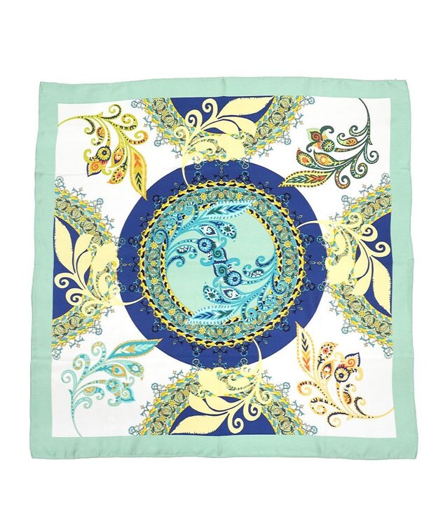 Marca ＜秋の新柄＞【Marcaオリジナル】サークルペイズリー  大判 シルクツイル スカーフ ピスタチオグリーン