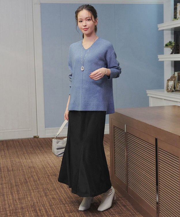 Tiaclasse 【安田美沙子さん着用・洗える】メランジVネックニットプルオーバー ブルー