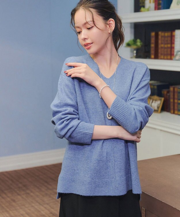 Tiaclasse 【安田美沙子さん着用・洗える】メランジVネックニットプルオーバー ブルー