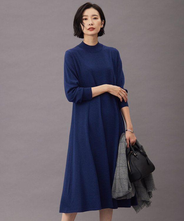 J.PRESS LADIES S 【洗える】EASY WOOL ニット ワンピース ブルー系