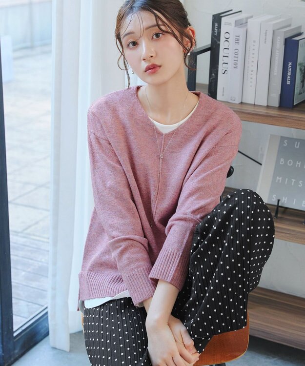 Tiaclasse 【安田美沙子さん着用・洗える】メランジVネックニットプルオーバー ピンク