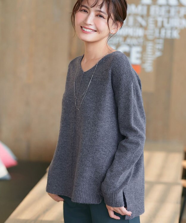 Tiaclasse 【安田美沙子さん着用・洗える】メランジVネックニットプルオーバー グレー