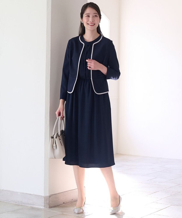 ANY SIS 【洗える】フロントタック ワンピース ネイビー