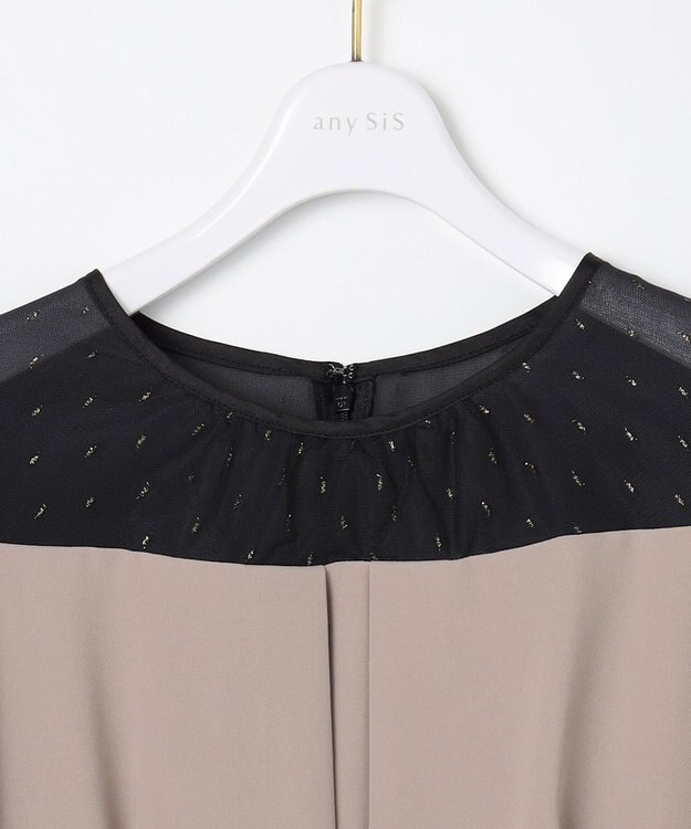 ANY SIS 【Lily Calin】シャイニードットコンビ ドレス シャンパン×スレート
