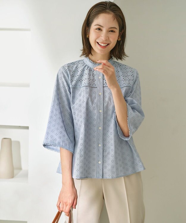 組曲 S 【WEB限定カラーあり】エンブロイダリーレース フレアスリーブブラウス 【WEB限定】サックス系9