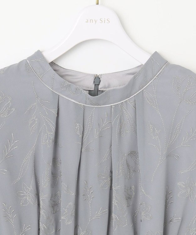 ANY SIS 【洗える】ラインエンブロイダリー ドレス アイスグレー