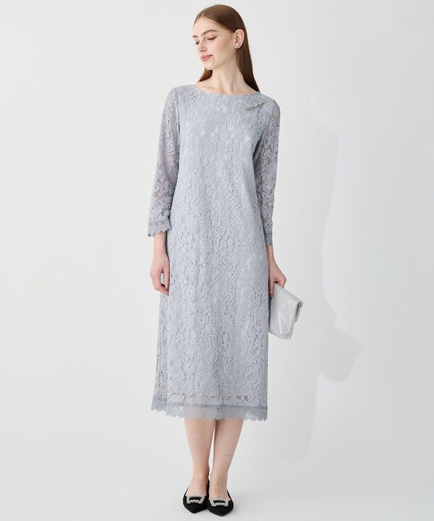 23区 L 【APPLAUDIR】モールフラワーレース ドレス サックスブルー系