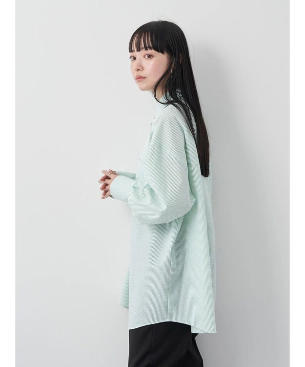 earth music&ecology サッカーストライプボーイズライクシャツ Green