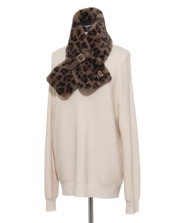 MOONBAT FURLA（フルラ）ベルト差し込みファーティペット アーチロゴ フェイクファー ダークブラウン