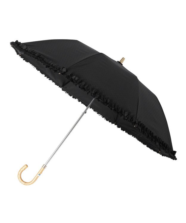 MOONBAT ランバン オン ブルー 晴雨兼用日傘 折りたたみ傘 ドビー×フリル 遮光 遮熱 UV ブラック