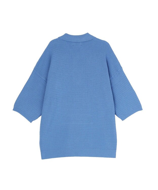 CRAFT STANDARD BOUTIQUE 透かし編み半袖ニットポロシャツ Blue