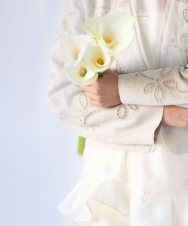 23区 【GOLD LABEL/見上愛さん着用】リネンエンブロイダリー ノーカラージャケット ベージュ系