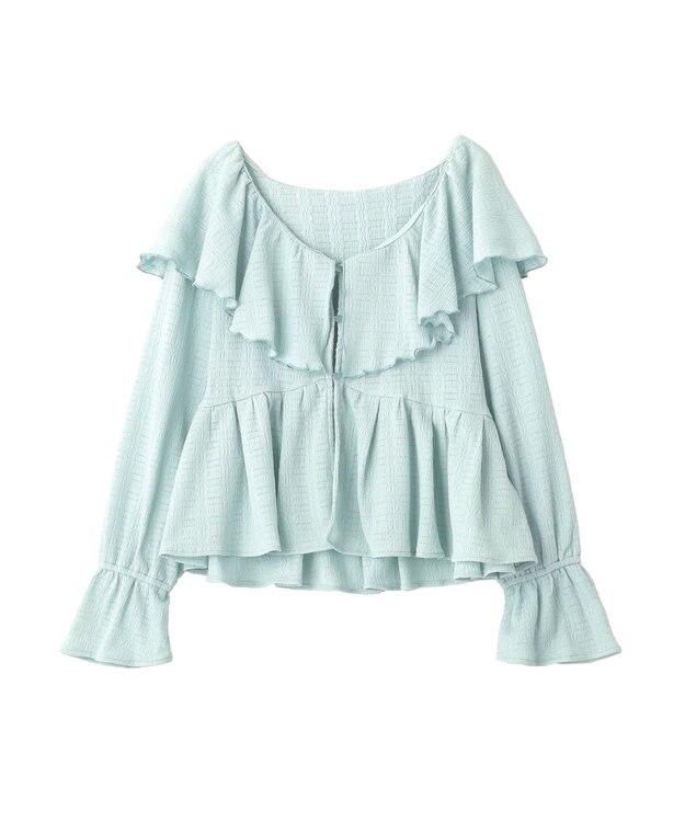 earth music&ecology 【予約】ラッフルカラーカットブラウス サックスブルー