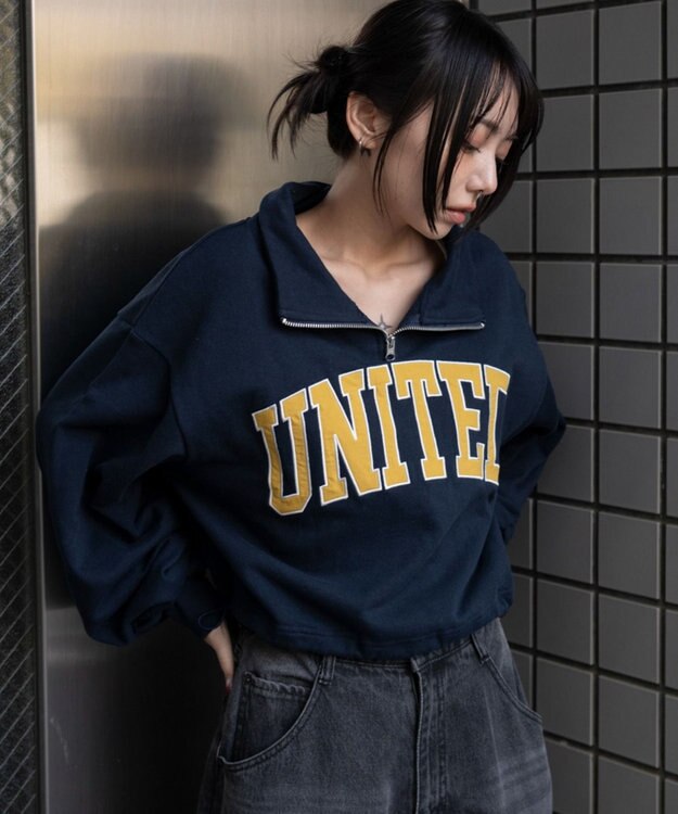 WEGO グラフィックハーフジップスウェット ネイビー