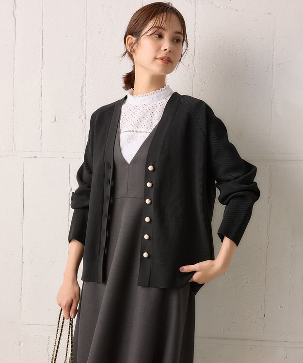 組曲 【洗える・軽量】スポンディッシュニット カーディガン ブラック系