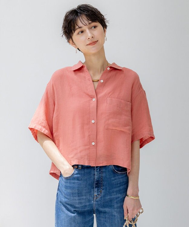 23区 L 【Oggi7月号掲載/洗える】LIBECOリネン クロップド デザイン シャツ オールドローズ系