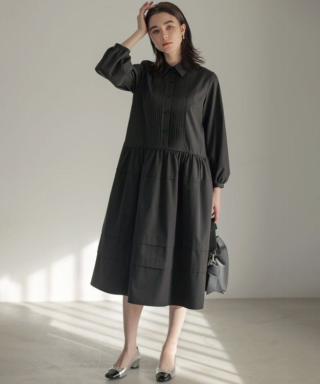 組曲 ソフトクロスピンタック ワンピース ブラック系