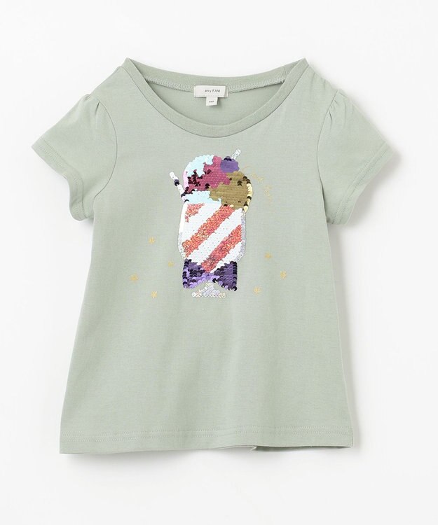 ANY KIDS 接触冷感スパンコールTシャツ ミント×ドリンク