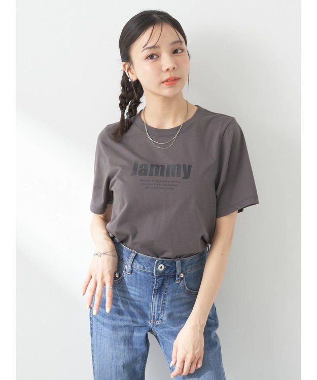 earth music&ecology ロゴソリッドミニマルＴシャツ Charcoal Gray