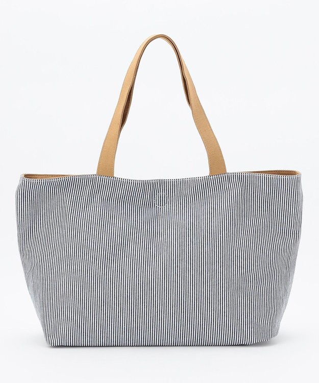 J.PRESS LADIES 【完全受注生産】ポーチ付き キャンバス トートバッグ ベージュ×ストライプ系
