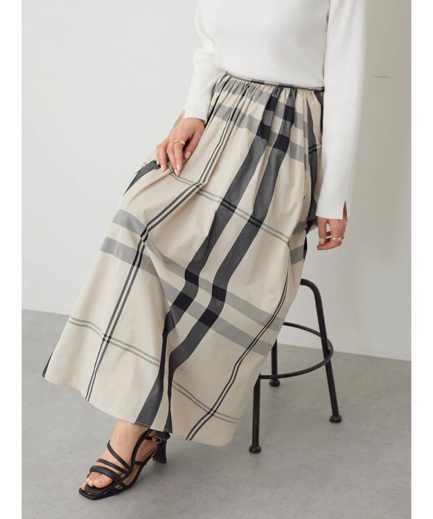 AMERICAN HOLIC チェックメモリーフレアスカート Check Ivory