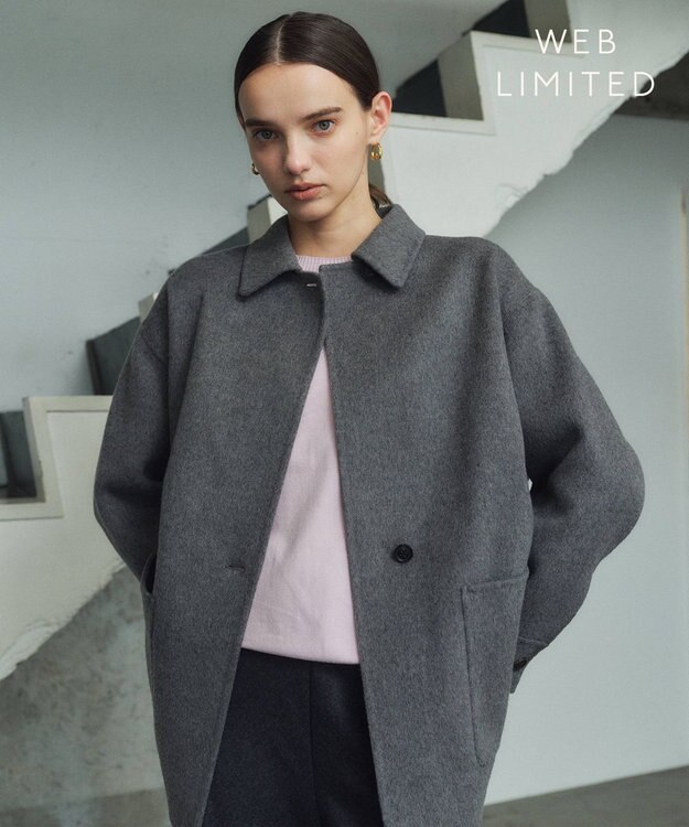 BEIGE， 【WEB限定】PAYSON / ウールリバーオーバーサイズステンカラーコート Top Gray