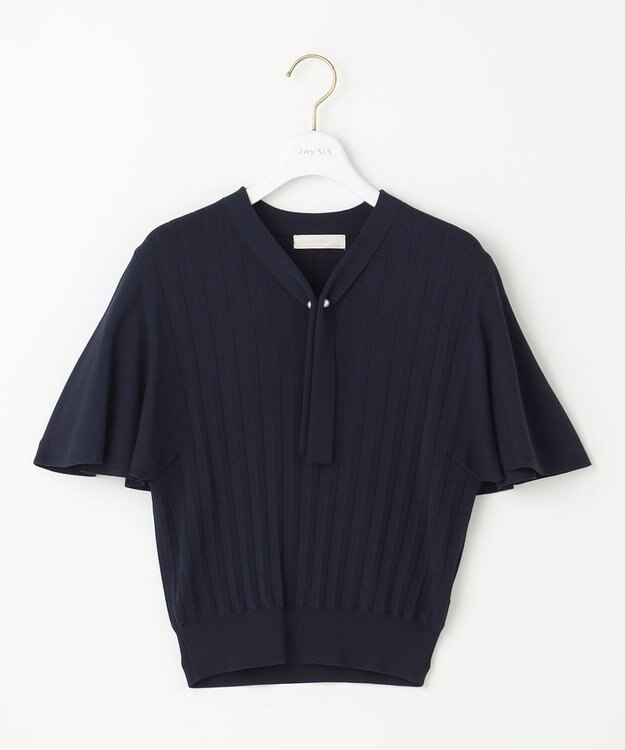 ANY SIS 【UVケア】ボウタイフレアスリーブ ニット ネイビー