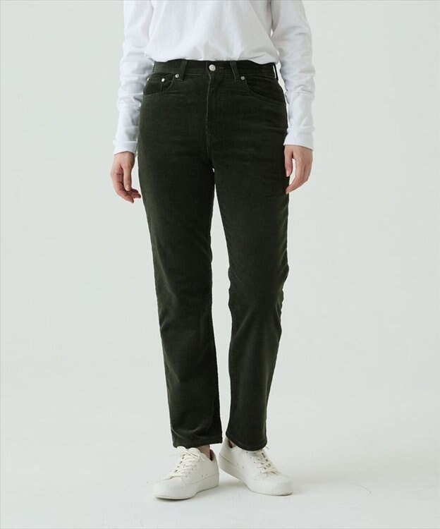 caqu レギュラーストレート 裏起毛コーデュロイパンツ olive