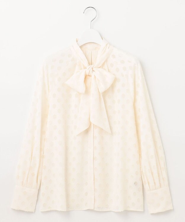 自由区 【洗える】カットジャカード ボウタイブラウス アイボリー系