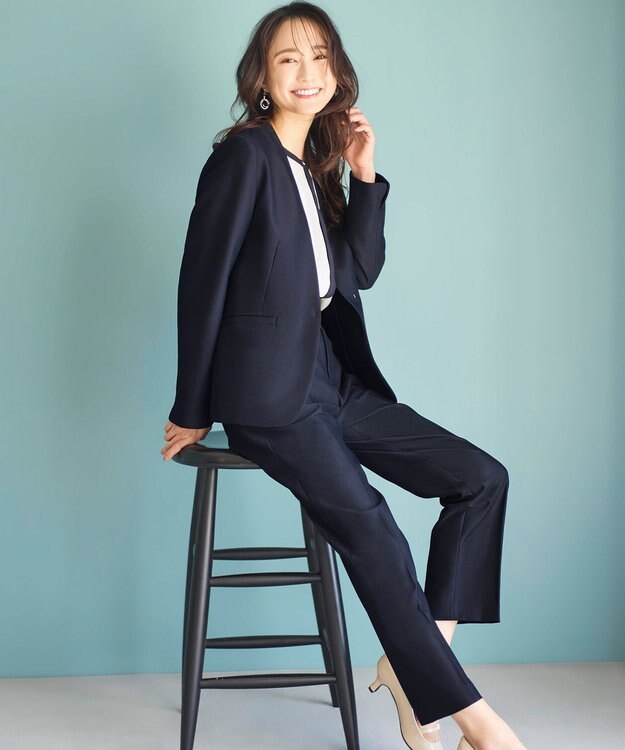 ANY SIS 【洗える】褒めらレディノーカラー ジャケット ネイビー