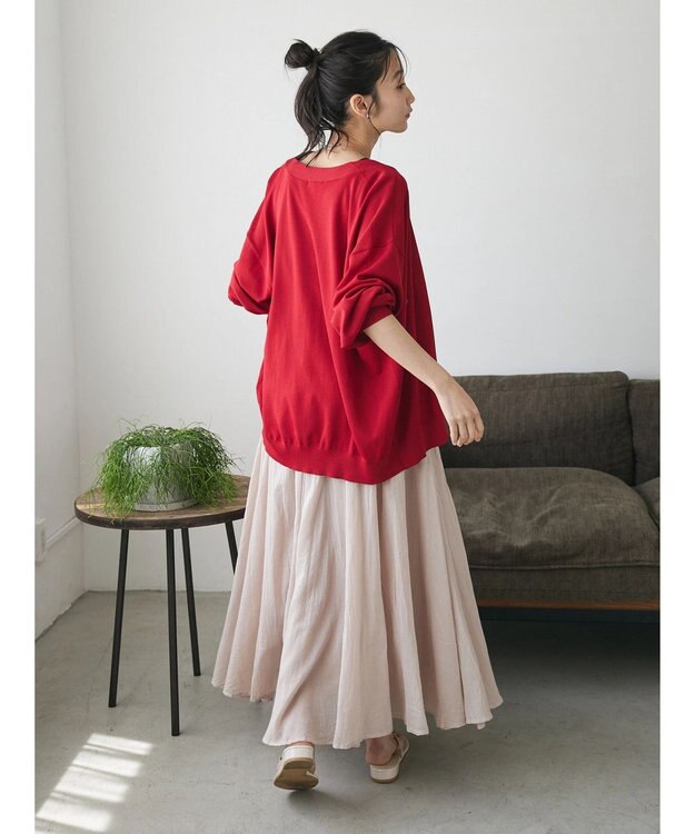 CRAFT STANDARD BOUTIQUE UVカット/接触冷感/マシンウォッシャブル/Vネックニットカーディガン Red