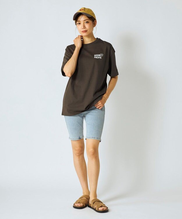 OP／FILA 【Ocean Pacific】フラワーバックプリントTシャツ チャコールグレー