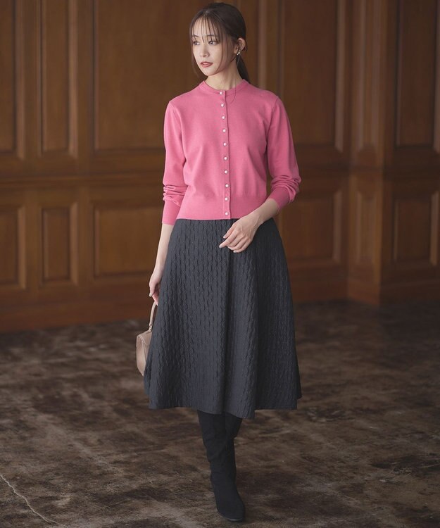 組曲 ジオメトリックフラワージャガード フレアスカート ブラック系