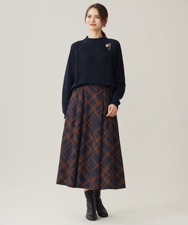 自由区 【洗える】コットンウールミドルゲージプルオーバー ニット ネイビー