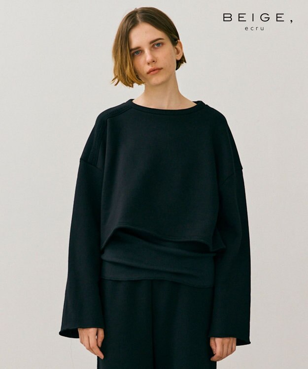 BEIGE， 【BEIGE,ecru/WEB限定・洗える】LOOP BACK / コットンスウェットクロップドトップス Black