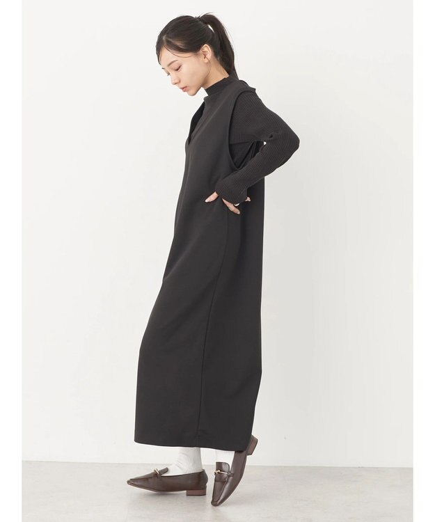 earth music&ecology ＳＥＴ２点Ｖネックジャンスカ＋ハイネックニット Black