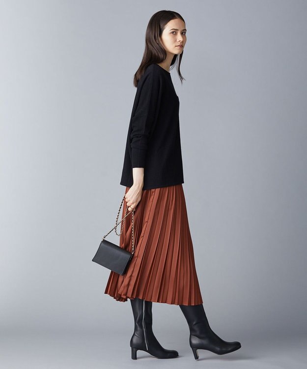 ICB 【洗える】 レザーライクプリーツスカート テラコッタ系