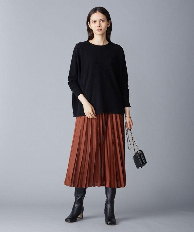 ICB 【洗える】 レザーライクプリーツスカート テラコッタ系