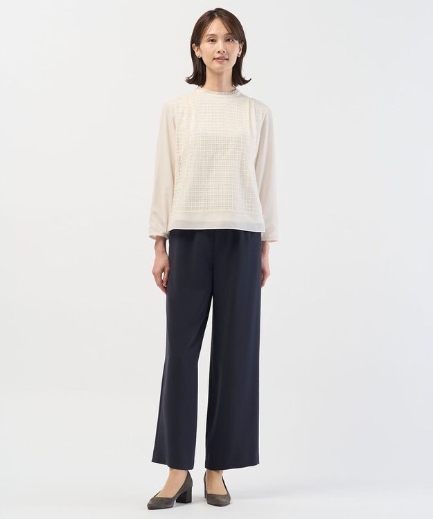 J.PRESS LADIES L 【セットアップ対応】セラテリーダブルクロス セミワイド パンツ ネイビー系