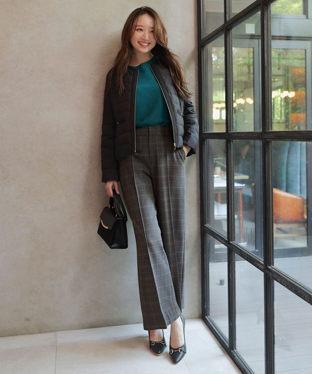 ANY SIS ビューティサーモ2WAYストレッチ ワイドパンツ グレーチェック