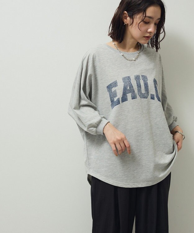 Green Parks ７分袖ミニ裏毛ドルマンロゴプルオーバー Gray Mixture