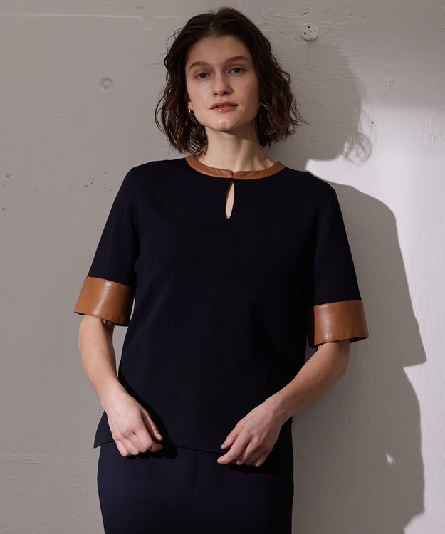 BEIGE， NADIA / ブラウスニットトップス Navy x Camel