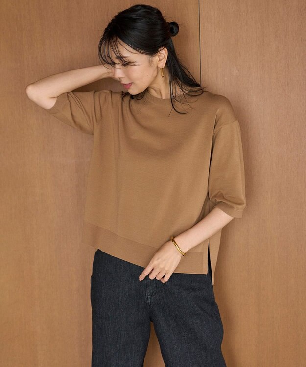 UNFILO L マイビューティニット ハーフスリーブ キャメル